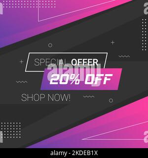 minimal memphis design square banner 20 percent off Stock Vector
