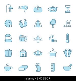 spa and sauna line vector icons in two colors Stock Vector