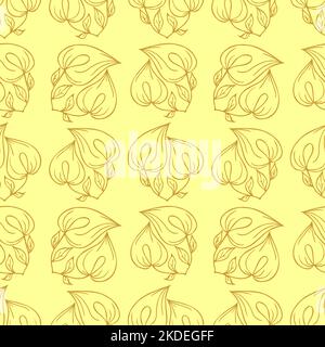 seamless contour pattern of large mustard graphic flowers on a beige ...