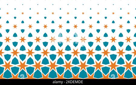 Geometric pattern of black figures on a white background.Arabic ornament.Option with a AVERAGE fade out.SCALE method.19 figures in haight.Orange and b Stock Vector