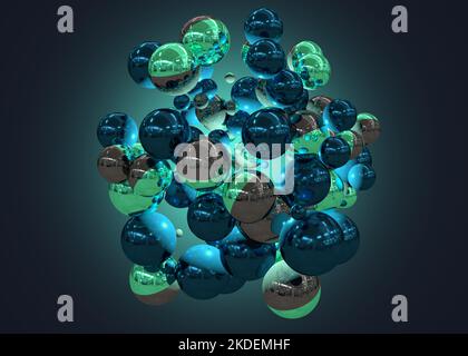 Abstract background with dynamic 3d spheres floating in space, pink and gold colors, modern trendy banner or poster design, volumetric geometric shape Stock Photo