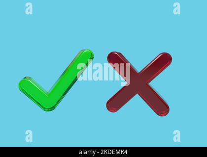 3d round black button Check and cross mark. 3d rendering Stock Photo