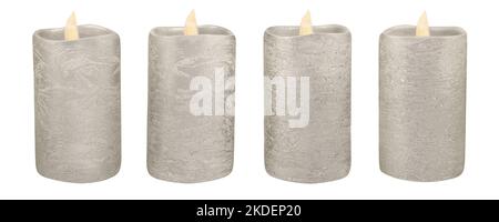 Four silver LED wax candles isolated against white background Stock Photo