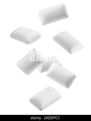 Falling chewing gum isolated on white background, clipping path, full depth of field Stock Photo