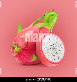 dragon fruit, pitahaya, pitaya, on pink color background, Minimal creative food concept Stock Photo