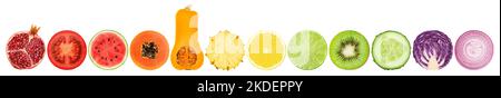 Collage of fresh color fruits, vegetables, berries, healthy food concept, clipping path Stock Photo