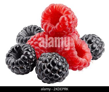 wild berries, raspberry, blackberriy isolated on white background, clipping path, full depth of field Stock Photo