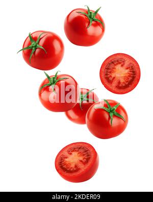 Falling tomato isolated on white background, clipping path, full depth of field Stock Photo
