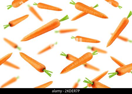 Falling carrot isolated on white background, selective focus Stock Photo