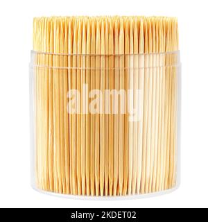 Wooden toothpicks in box, isolated on white background, clipping path, full depth of field Stock Photo
