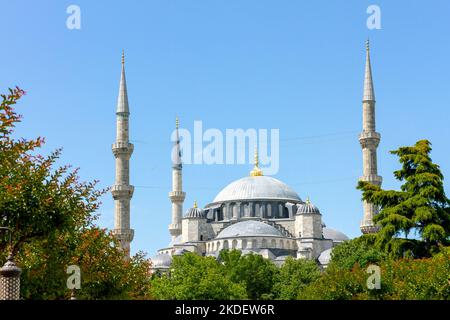 Blue Mosque, exterior view of the famous Sultan Ahmed Mosque, an Ottoman-era imperial mosque in Istanbul, Turkey. It is an UNESCO World Heritage Site. Stock Photo