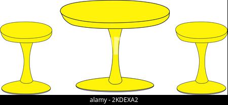 cat cafe with cats with sixtie’s style table and stools. Stock Vector
