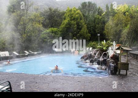 Hot springs thermal swimming pools at Termas de Papallacta spa resort, in the Andes. Napo province Ecuador Stock Photo