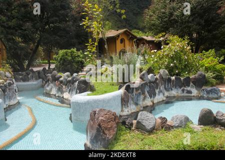 Hot springs thermal swimming pools at Termas de Papallacta spa resort, in the Andes. Napo province Ecuador Stock Photo