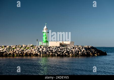 Green South Mole Lighthouse at Fremantle Port. Stock Photo