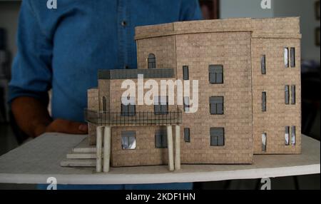 Beit Hanoun, Gaza Strip, Palestine. 4th Nov, 2022. Gaza, Palestine. 05 November 2022. Models of Palestinian historical sites are displayed in Bait Hanoun, in the northern Gaza Strip. Since 2019 Gazan architects Tariq Ziyad, 28, and Hassan Jalal Naim, 27, have been designing models of historic sites located in historic Palestine, as part of their contribution to preserve Palestinian history and cultural heritage (Credit Image: © Ahmad Hasaballah/IMAGESLIVE via ZUMA Press Wire) Stock Photo