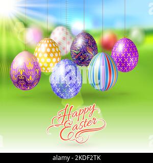 Eggs with Different Ornaments Hanging on a String Stock Vector