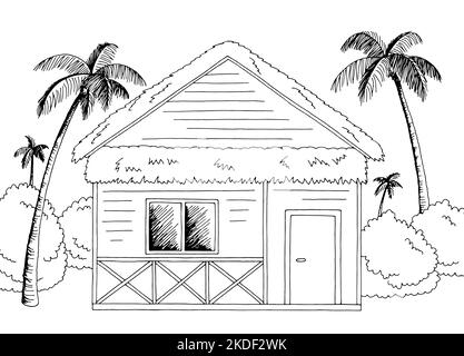 Hut house graphic black white landscape sketch illustration vector Stock Vector