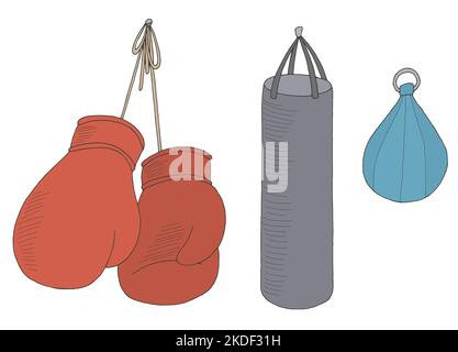 Boxing gloves punching bag graphic color sketch isolated illustration vector Stock Vector
