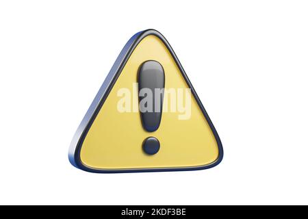 Yellow triangle warning sign with exclamation mark isolated on white background. 3d illustration. Stock Photo