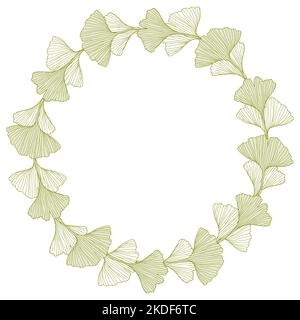Floral wreath with ginkgo leaves for wedding invite or card background Beautiful wreath. Elegant floral frame, vector isolated on white background Stock Vector