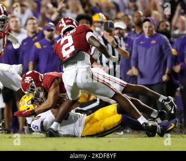 Alabama defensive back Brian Branch (14) runs a play against Arkansas ...