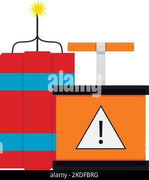 Dynamite bomb and detonator to launch danger weapon to explosion and damage. Vector illustration. Dynamite danger weapon, destroy instrument, damage w Stock Vector