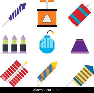 Firecrackers and petards to anniversary and surprise congratulation, firework explosion and cracker for new year festive. Vector illustration, festive Stock Vector