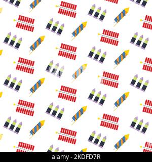 Firecrackers and petards to celebration new year and birthday background seamless pattern. Vector illustration. fireworks festival, carnival joy brigh Stock Vector