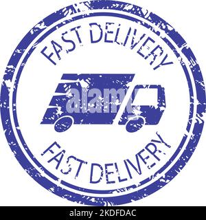 Fast delivery service, texture rubber stamp, shipping company. Vector illustration. Rubber grunge style, post stamp, fast dilivery concept, vintage co Stock Vector