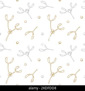 Merry Christmas and Happy New Year mistletoe seamless pattern. Vector illustration in sketch style. Festive background Stock Vector