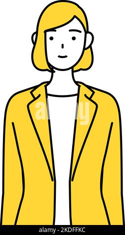 Simple line drawing illustration of a businesswoman in a suit with his hands folded in front of his body. Stock Vector