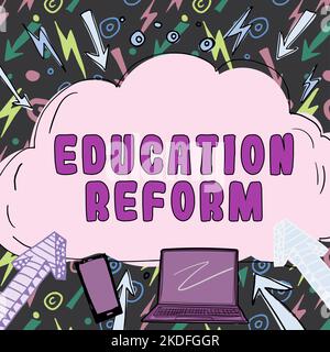 Text caption presenting Education Reform, Word Written on protect the content from being read by illicit entities New Ideas Written In Cloud Above Lap Stock Photo