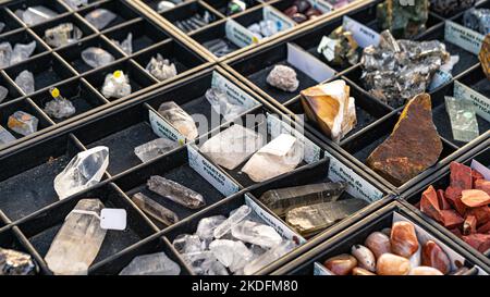 market stall of esoteric lucky stones Stock Photo