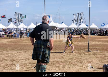 Charleston, SC, USA. 5 Nov 2022. As the festival was moved waterfront, a massive crowd gathers to enjoy games, music, dance, and other activities to celebrate their Scottish heritage. A parade of bands followed by the march of clans were also crowd favorites. Stock Photo