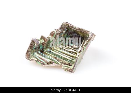 Small Piece of Pure Bismut Gemstone Mineral Isolated on White Background Stock Photo