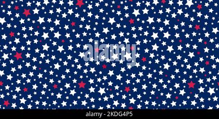American colors starry background. Simple stars on blue seamless pattern. Decorative white and red star on indigo backdrop vector textile print Stock Vector