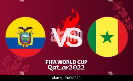 Ecuador vs Senegal soccer Match FIFA World Cup Qatar 2022,  Ecuador against Senegal, on blur background with soccer field, Yerevan, Armenia - 2022 Nov Stock Photo