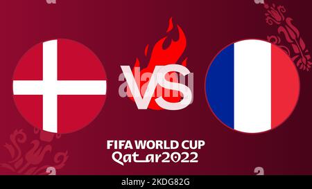 France vs Denmark soccer Match FIFA World Cup Qatar 2022,  France against Denmark, on blur background with soccer field, Yerevan, Armenia - 2022 Novem Stock Photo