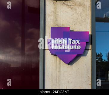 Signage for the Irish Tax Institute, Longboat Quay, Grand Canal Harbour, Dublin, Ireland. The educational body for Ireland’s Chartered Tax Advisers. Stock Photo