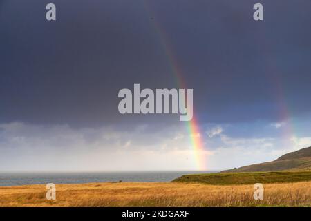 Rainbow over Aultgrishan on the Atlantic west coast of Scotland Stock Photo