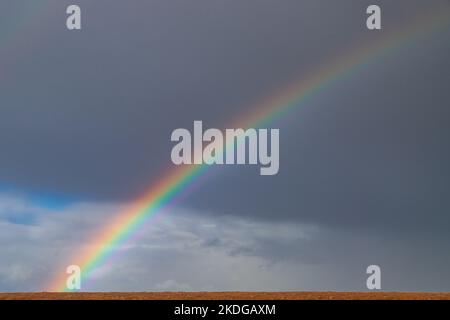 Rainbow over Aultgrishan on the Atlantic west coast of Scotland Stock Photo