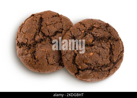 chocolate cookies isolated on white background with full depth of field. Top view. Flat lay Stock Photo