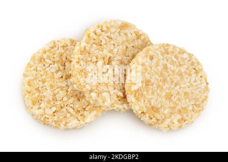 coconut cookies with white flax seeds and honey isolated on white background. Healthy food. Top view. Flat lay Stock Photo