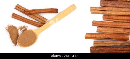 Cinnamon sticks isolated on white background with copy space for your text. Top view Stock Photo