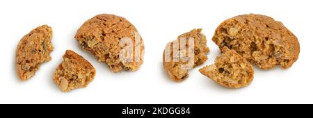 oatmeal cookies with flax, pumpkin and sunflower seeds isolated on white background with full depth of field. Top view. Flat lay Stock Photo
