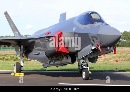 Kleine Brogel, Belgium - SEP 08, 2018: Italian air force Lockheed Martin F-35 on the runway at airbase Kleine Brogel, Belgium. Stock Photo