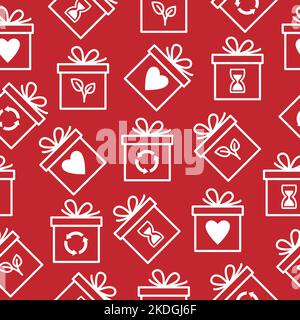 Seamless pattern with ecological gift symbols. Sustainable Christmas presents. Vector illustration. Stock Vector