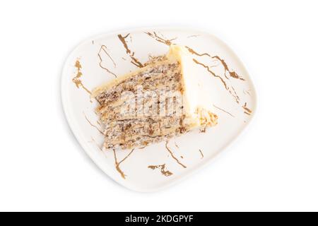Walnut and almond cake isolated on white background. top view, flat lay, close up. Stock Photo