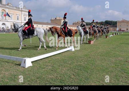 royal palace of carditello carousel of the carabinieri on horseback  with horses of the Persano breed Stock Photo